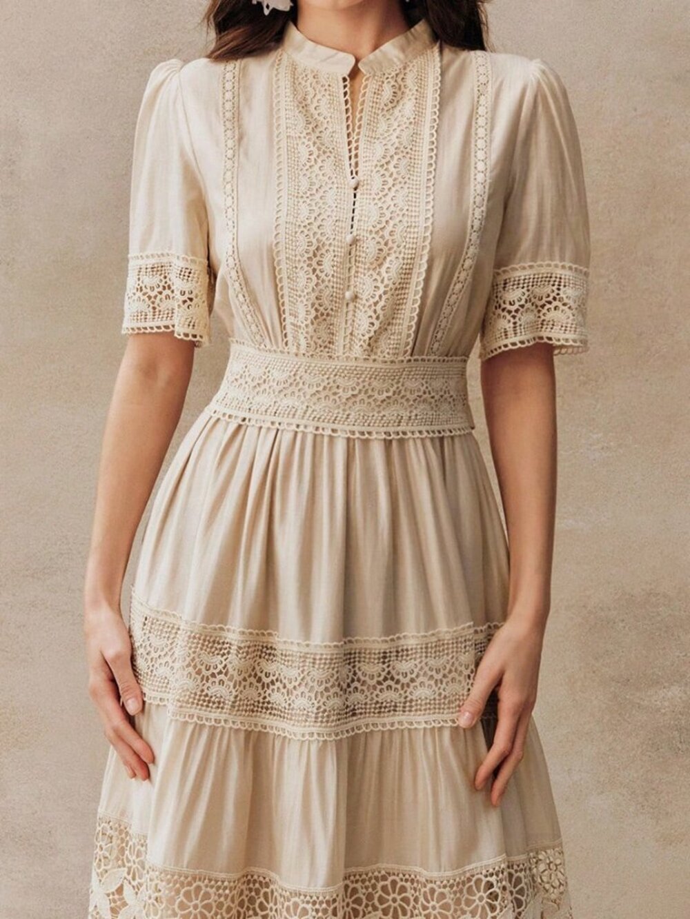 Apricot Boho Women's Elegant Lace Patchwork Dress - Picture 5 of 6